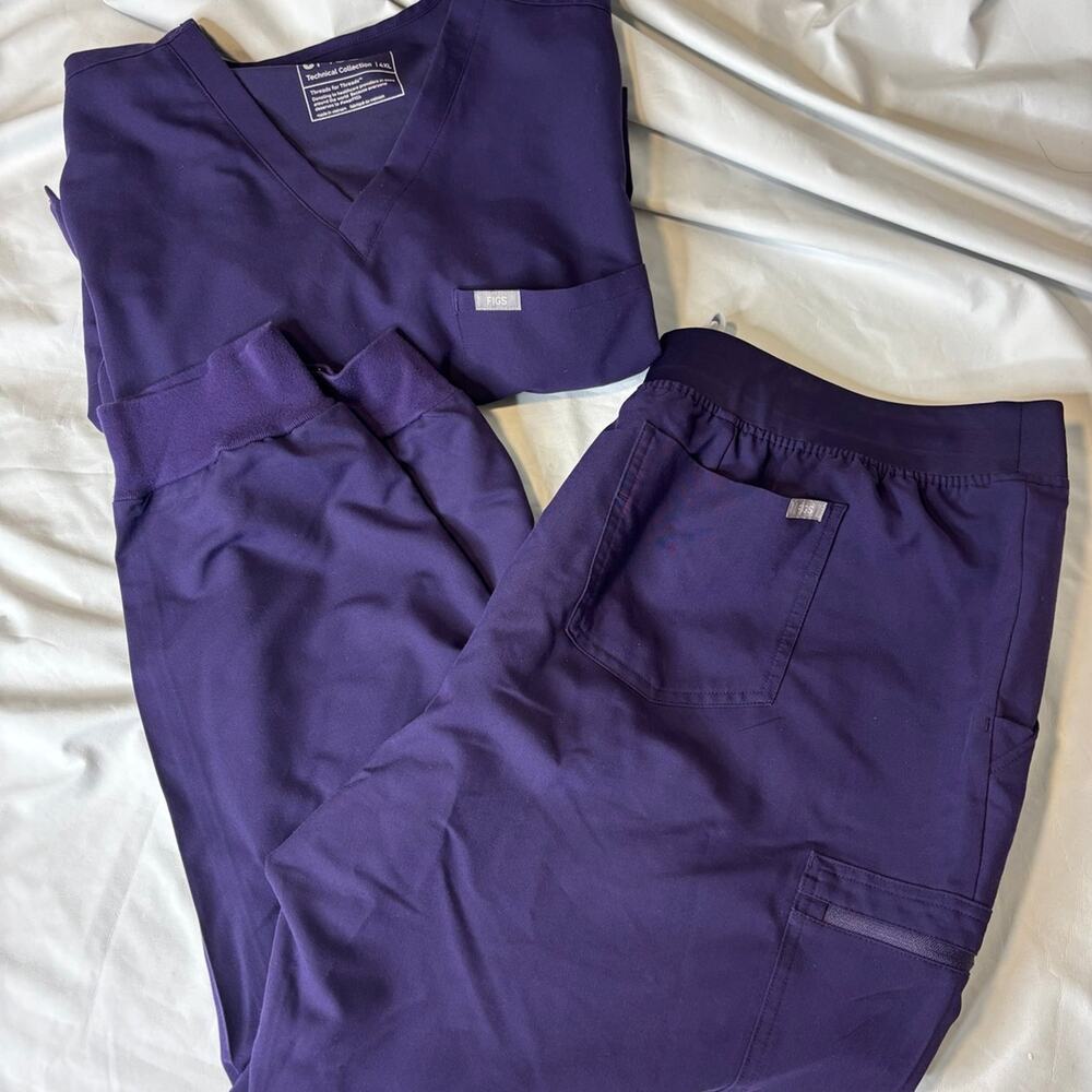 Figs Catarina Scrub Top + Zamora Jogger in Purple Jam